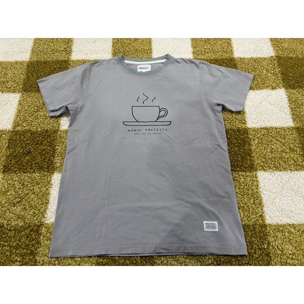 Norse Projects x Daniel Frost Coffee Graphic T-Shirt Mens Medium Grey Purple‎